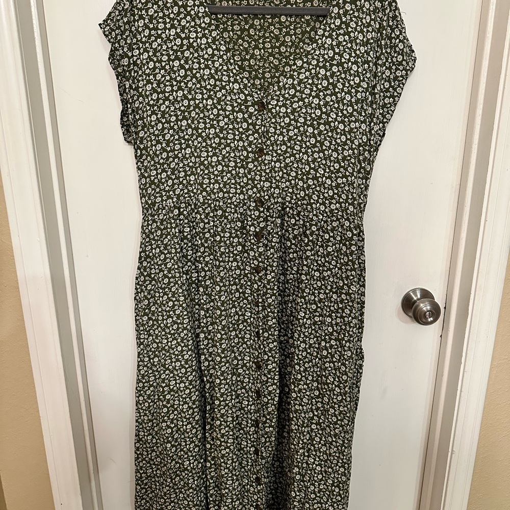 Madewell Green Pleated Sundress Sleeveless Midi